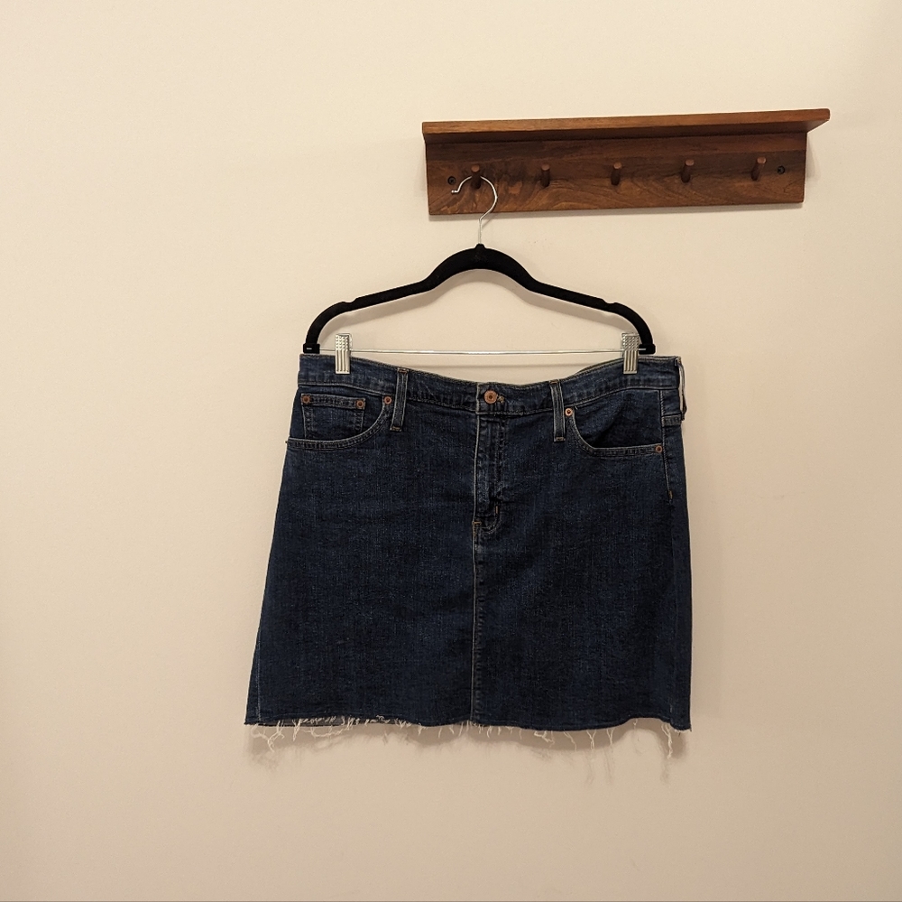 [J.Crew Mercantile] Dark Wash Jean Skirt Frayed Hem